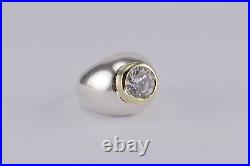 Sterling Silver & Solid 14k Gold Bezel Cubic Zirconia Dome Band Ring 925 Sz 7