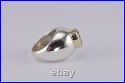 Sterling Silver & Solid 14k Gold Bezel Cubic Zirconia Dome Band Ring 925 Sz 7