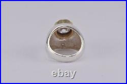 Sterling Silver & Solid 14k Gold Bezel Cubic Zirconia Dome Band Ring 925 Sz 7