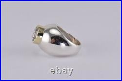 Sterling Silver & Solid 14k Gold Bezel Cubic Zirconia Dome Band Ring 925 Sz 7