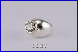 Sterling Silver & Solid 14k Gold Bezel Cubic Zirconia Dome Band Ring 925 Sz 7