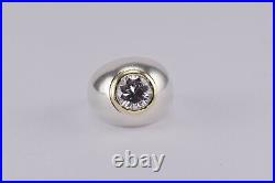 Sterling Silver & Solid 14k Gold Bezel Cubic Zirconia Dome Band Ring 925 Sz 7