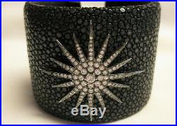 Sterling Silver Stingray Cuff Bracelet Pave Cubic Zirconia Starburst $825