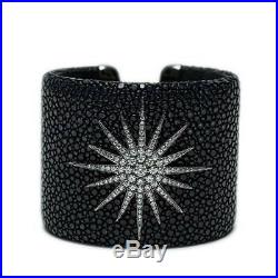 Sterling Silver Stingray Cuff Bracelet Pave Cubic Zirconia Starburst $825