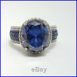 Sterling Silver Synthetic Blue Spinel With Cubic Zirconia Accents Ring Size 8