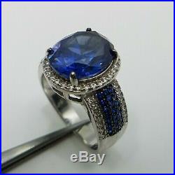 Sterling Silver Synthetic Blue Spinel With Cubic Zirconia Accents Ring Size 8