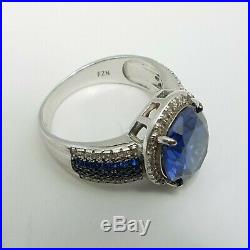 Sterling Silver Synthetic Blue Spinel With Cubic Zirconia Accents Ring Size 8