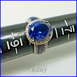 Sterling Silver Synthetic Blue Spinel With Cubic Zirconia Accents Ring Size 8