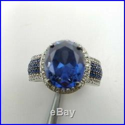 Sterling Silver Synthetic Blue Spinel With Cubic Zirconia Accents Ring Size 8