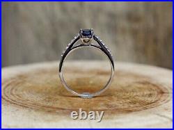 Sterling Silver Synthetic Sapphire and Cubic Zirconia Ring Size 8