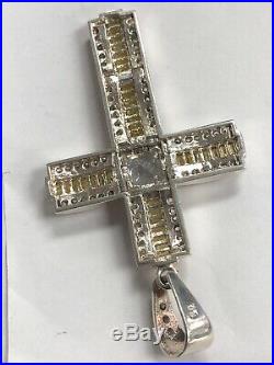 Sterling Silver Very Large Cross Pendant With Yellow & Clear Cubic Zirconias