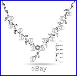 Sterling Silver White 6-7 mm Freshwater Pearl Cubic Zirconia Necklace 18 Chain