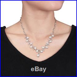 Sterling Silver White 6-7 mm Freshwater Pearl Cubic Zirconia Necklace 18 Chain
