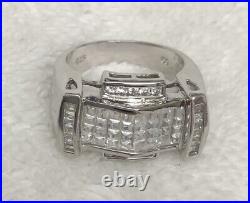 Sterling Silver Wide Ring with White Square & Round Cubic Zirconia