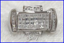 Sterling Silver Wide Ring with White Square & Round Cubic Zirconia