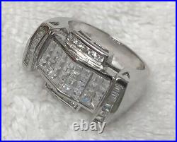 Sterling Silver Wide Ring with White Square & Round Cubic Zirconia