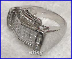 Sterling Silver Wide Ring with White Square & Round Cubic Zirconia