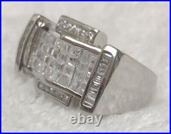 Sterling Silver Wide Ring with White Square & Round Cubic Zirconia