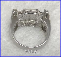 Sterling Silver Wide Ring with White Square & Round Cubic Zirconia