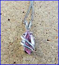 Sterling Silver Wire Wrap Pink Marquise Cubic Zirconia Pendant 20 Necklace #405