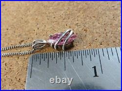 Sterling Silver Wire Wrap Pink Marquise Cubic Zirconia Pendant 20 Necklace #405