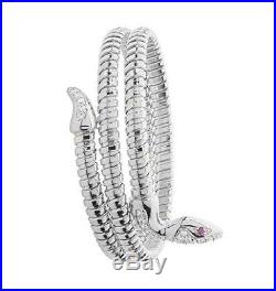 Sterling Silver Wrap Snake Bangle with Ruby and Cubic Zirconia