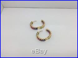 Sterling Silver/gold Plated Rainbow Baguette Cubic Zirconia Hoop Earrings
