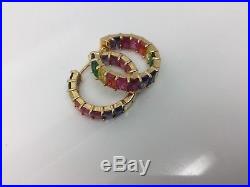 Sterling Silver/gold Plated Rainbow Baguette Cubic Zirconia Hoop Earrings