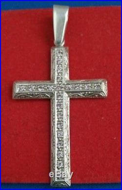 Sterling silver 24 heavy link beveled chain & flat heavy cubic zirconia cross