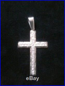 Sterling silver 24 heavy link beveled chain & flat heavy cubic zirconia cross