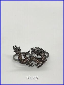 Sterling silver 925 Dragon Two-fingers Ring Cubic Zirconia