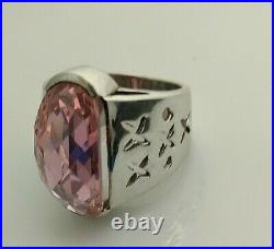 Sterling silver 925, lge pink cubic zirconia stone ring, size P