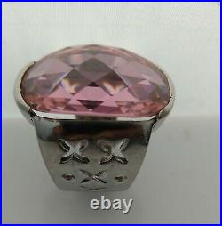 Sterling silver 925, lge pink cubic zirconia stone ring, size P