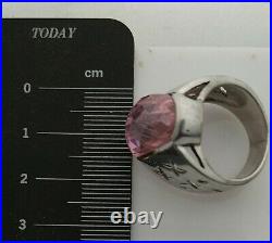 Sterling silver 925, lge pink cubic zirconia stone ring, size P