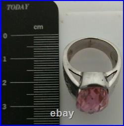 Sterling silver 925, lge pink cubic zirconia stone ring, size P