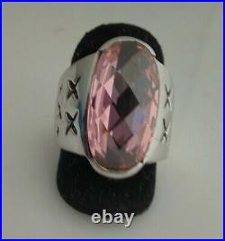 Sterling silver 925, lge pink cubic zirconia stone ring, size P