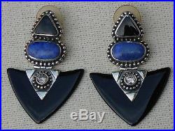Sterling silver lapis onyx and cubic pierced earrings