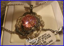 Sterling silver pink cubic zirconia and marcasite pendant NWT #49