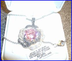 Sterling silver pink cubic zirconia and marcasite pendant NWT #49