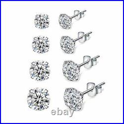 Stud Earrings Set For Women 4 Pair Sterling Silver Cubic Zirconia Hypoallergenic