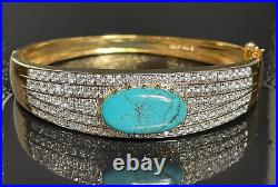 Stunning 925 Sterling Silver Vermeil Turquoise & Cz Bangle Bracelet