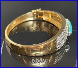 Stunning 925 Sterling Silver Vermeil Turquoise & Cz Bangle Bracelet