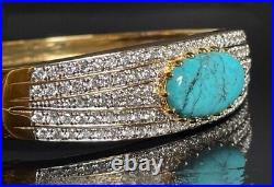 Stunning 925 Sterling Silver Vermeil Turquoise & Cz Bangle Bracelet