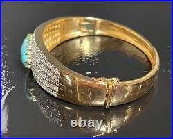 Stunning 925 Sterling Silver Vermeil Turquoise & Cz Bangle Bracelet