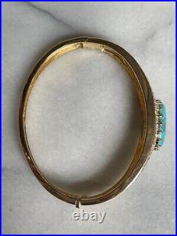 Stunning 925 Sterling Silver Vermeil Turquoise & Cz Bangle Bracelet