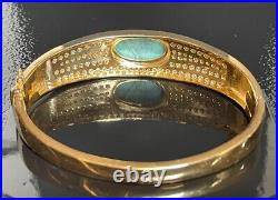 Stunning 925 Sterling Silver Vermeil Turquoise & Cz Bangle Bracelet