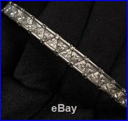 Stunning Estate Sterling Silver & Cubic Zirconia Hinged Bangle Bracelet 8 1/8