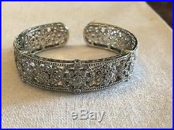 Stunning Judith Ripka 925 Sterling Silver Cubic Zirconia Cuff Bracelet With Pouch