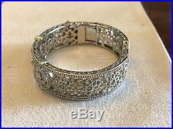 Stunning Judith Ripka 925 Sterling Silver Cubic Zirconia Cuff Bracelet With Pouch