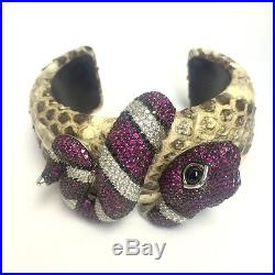 Stunning Solid 925 Silver And Cubic Zircon Micro Pave Cobra Snakeskin Bracelet